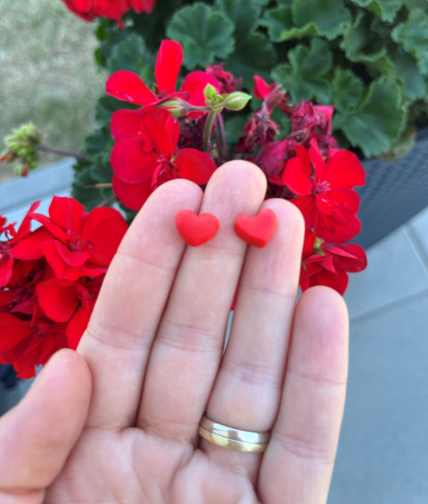 Náušnice srdíčka červená šperky srdce náušnice láska srdíčka valentýn fimo náušnice-fimo polymerováhmota 