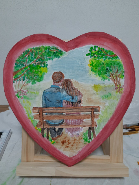 Romantické posezení srdce obraz malba žena romantika barvy akryl valentýn barevný plátno romantický muž umění pár optimistické 