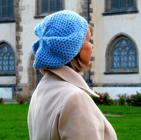 Pletený baret - světle modrý modrý čepice jarní elegantní pletený baret pletená podzimní originál handmade baretka stylová stylový světle modrá 