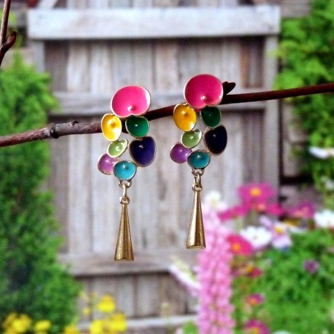 Náušnice - rozkvetlá zahrada náušnice barevné zahrada léto originál rozkvetlé puzetky puzetka puzety puzeta handmade květinové nepřehlédnutelné exkluzivní atraktivní 