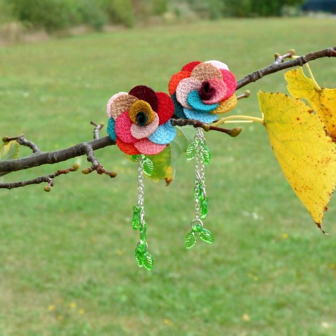 Náušnice - pozimní květy náušnice podzim barevné květy veselé květ podzimní originál puzetky puzety kvítka kvítky handmade řetízkové napichovací 