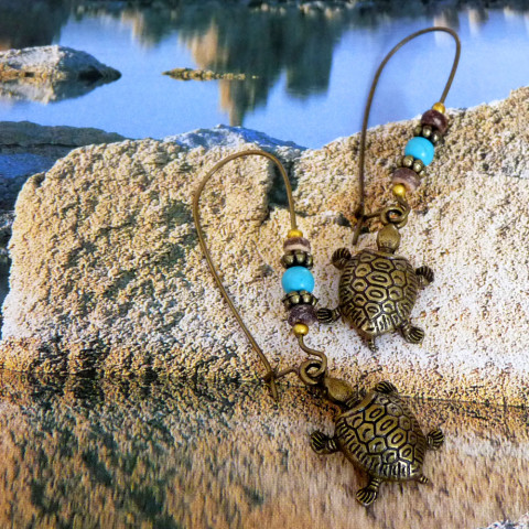 Náušnice - želví putování voda náušnice želva vintage extravagantní originál starobylé delší vodní bronz bronzové želvy putování  Náušnice - želví putování voda náušnice želva vintage extravagantní originál starobylé delší vodní bronz bronzové želvy putování