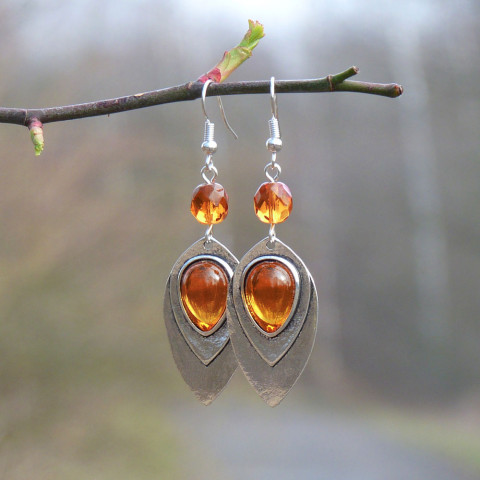 Náušnice - ohnivé listy náušnice dívčí dlouhé delší oranžové handmade orange atraktivní jantarové 