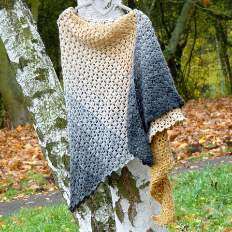 Háčkovaný šátek- šum rákosí (alpaca zima podzim velký háčkovaný zimní šedý asymetrický univerzální šátek podzimní originál romantický celoroční handmade rákosí alpaca hořčicový velikánský 