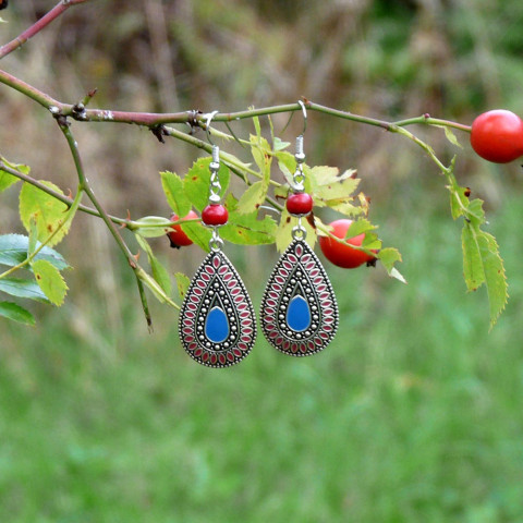 Náušnice - šípkové originální náušnice podzim dívčí plody kapka podzimní originál kapky mozaika šípek dřevěné korálky atraktivní neokoukané šípkové mozaikové 