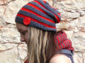 Pletená čepice - červené pruhy
