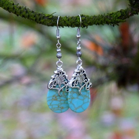 Náušnice - tyrkenit v krajce originální moře náušnice romantické nebe léto modré krajka krajkové minerály tyrkenit vodní handmade indiánské lesní studánka 