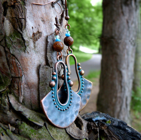 Náušnice - ze starého Egypta dřevo náušnice dívčí vintage retro patina egypt originál cestování starobylé velké nepřehlédnutelné dřevěné korálky indiánské léto 