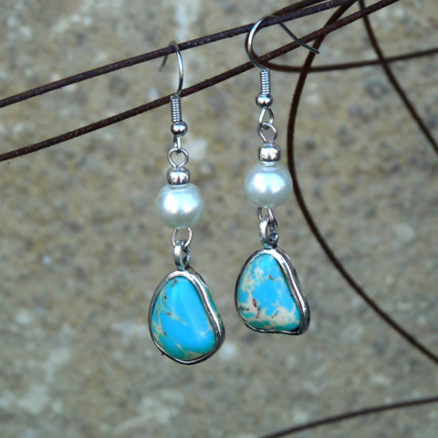 Náušnice - ostrůvky (variscit) prázdniny náušnice dívčí léto jaspis perličky originál variscit minerály dovolená handmade ostrovy ostrůvek ostrůvky 