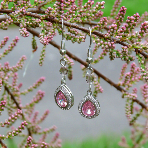 Náušnice - růžový sen (swarovski) dárek náušnice jarní zahrada romantické jemné kapka swarovski valentýn pink rose něžné originál společenské krystal kapky slza slavnostní večerní drobné handmade slzy sakury 