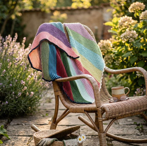 Pletený šátek - kontrasty jarní pletený pletení louka šáteček retro zahrada pruhovaný šátek venkov originál jedinečný celoroční handmade stylový vroubkovaný pohodový přechodný 