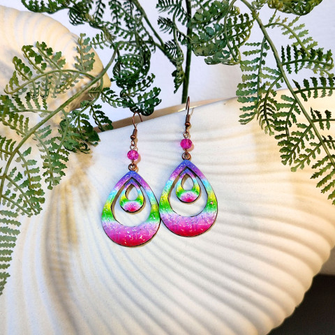 Náušnice - duhové kapky náušnice letní veselé léto neon extravagantní duha kapky nápadné velké větší zářivé duhové barvičky nepřehlédnutelné color vícebarevné rozpustilé duhovky 