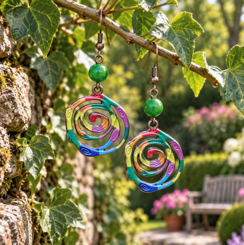 Náušnice - duhové růže pestrobarevné náušnice barevné dívčí květy veselé růže zahrada léto originál měděné zářivé handmade barvičky květinové pastelky vícebarevné 