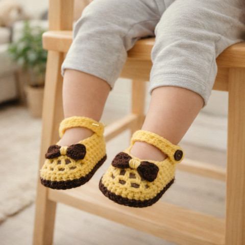 Háčkované botičky děti holčička holčičí letní hnědá žlutá miminko léto botičky unisex balerínky capáčky 