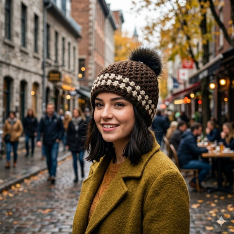Čepice hnědá/béžová kulich zima čepice háčkovaná dívčí hnědá dámská béžová zimní bambule handmade hřejivá crochet pro ženy pompom 
