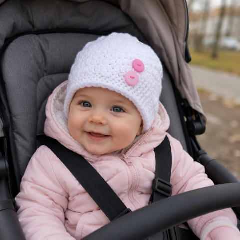 Čepička děti podzim jarní čepička holčička holčičí bílá jaro miminko akryl podzimní hřejivá lehoučká 