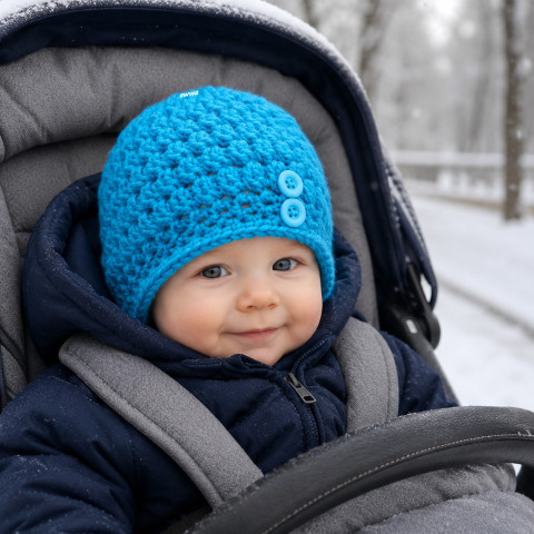 Čepička děti modrá podzim jarní čepička klučičí jaro miminko tyrkysová akryl podzimní kluk světlemodrá unisex hřejivá lehoučká 