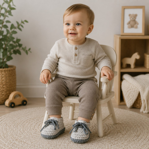 Botičky děti jarní holčička holčičí letní klučičí jaro šedá miminko léto háčkované kluk botičky unisex handmade capáčky pro kluky světlešedá tmavěšedá 