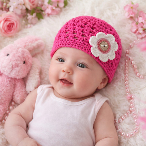 Čepička děti podzim růžová háčkovaná jarní čepička holčička holčičí jaro podzimní fuchsiová handmade 