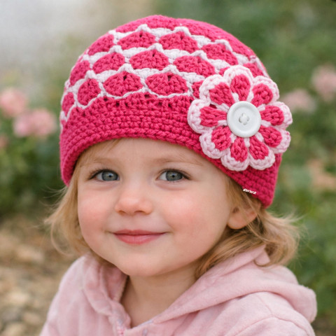 Čepička děti podzim růžová háčkovaná jarní čepička holčička holčičí bílá jaro akryl podzimní handmade 