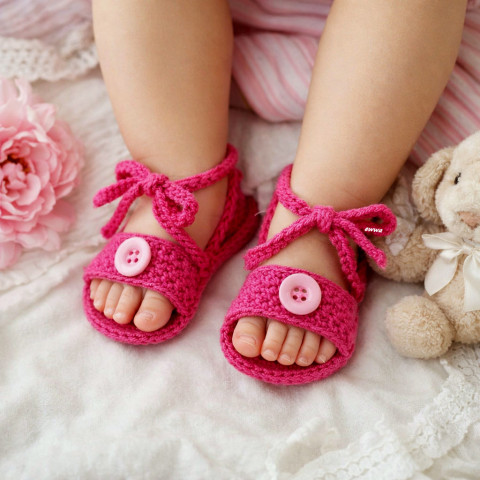 Sandálky děti růžová holčička holčičí letní miminko léto háčkované holka vzdušné botičky handmade lehoučké capáčky sandálky 