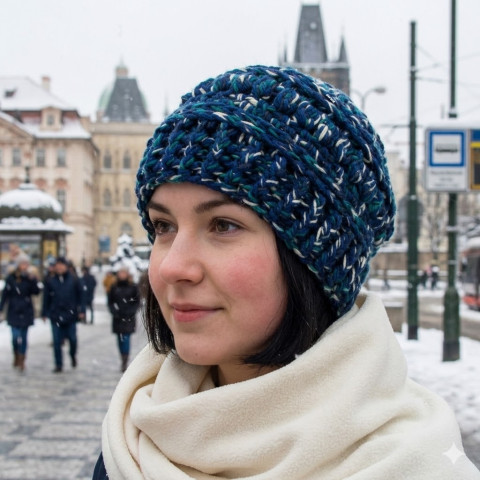 Čepice, hučka zelená zima čepice šedá zimní háčkované teplá tmavěmodrá handmade hřejivá hučka hat cap 