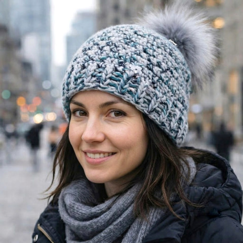 Čepice kulich zelená zima modrá čepice šedá zimní háčkované akryl hřejivé teplé čepka bambule handmade hučka winter pompom cap beanie 