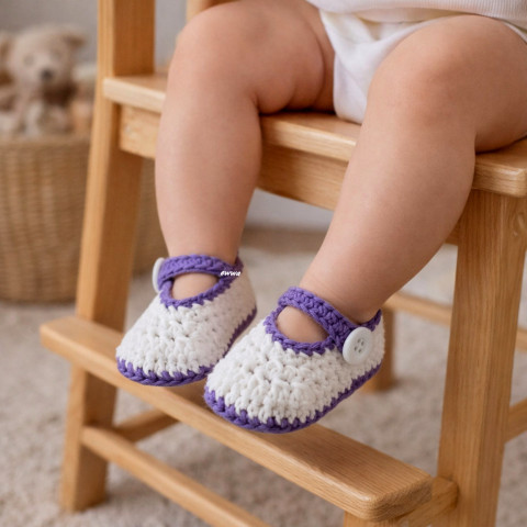 Botičky děti fialová jarní holčička holčičí letní bavlna bílá miminko háčkované botičky celoroční handmade capáčky mimi balerinky 