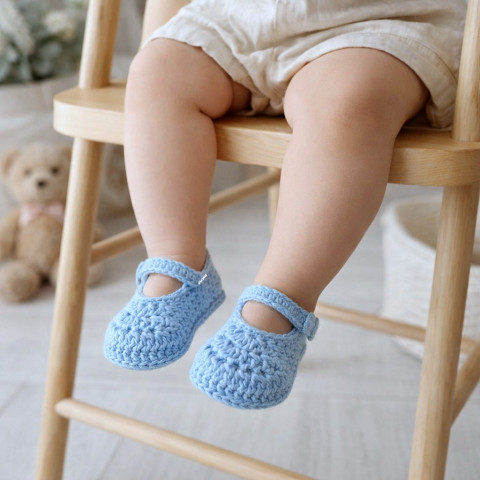 Botičky děti jarní letní bavlna klučičí miminko háčkované akryl kluk světlemodrá botičky celoroční handmade capáčky mimi balerinky modrá světlá klici 