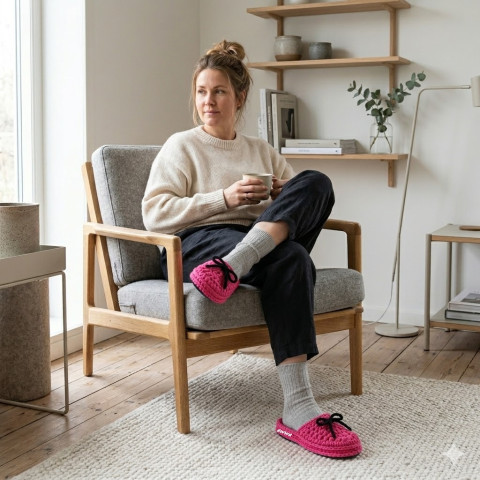 Pantofle, nazouváky papuče růžová černá háčkované pohodlné dámské domácí handmade crochet obuv ťapky pantofle špagáty wellnes nazouváky slippers 