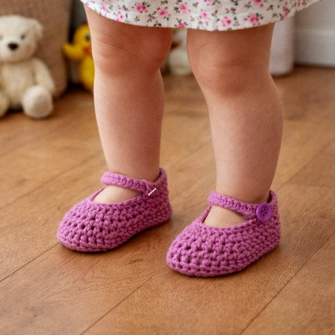 Letní botičky děti fialová holčička holčičí letní bavlna miminko léto háčkované botičky handmade balerínky capáčky 