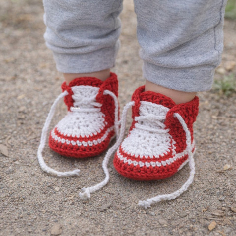 Tenisky červená děti holčička holčičí letní bavlna bílá miminko léto háčkované tenisky botičky handmade capáčky polyester 