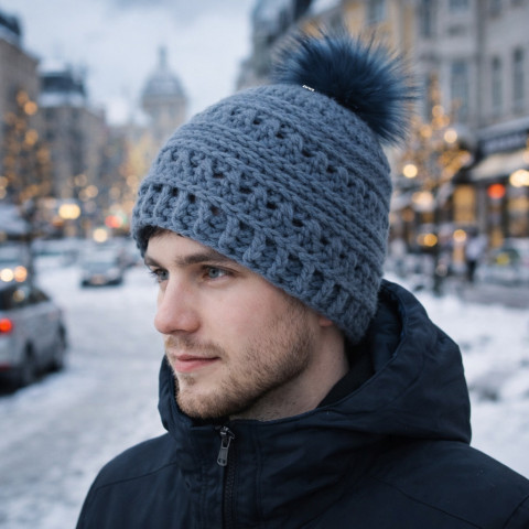 Čepice zima čepice háčkovaná dámská zimní akryl vlna teplá unisex handmade šedomodrá pokrývka hlavy pro ženy směs 