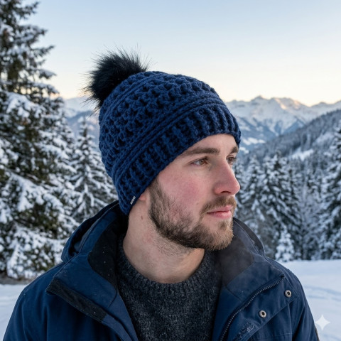 Čepice zima modrá čepice háčkovaná bílá dámská zimní akryl teplá unisex tmavěmodrá pánská bambule handmade pro muže pokrývka hlavy pro ženy modrá tmavá 