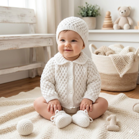 Svetřík + čepička + botičky děti čepice čepička svetr miminko souprava háčkované svetřík kabátek botičky soupravička unisex batole celoroční handmade 