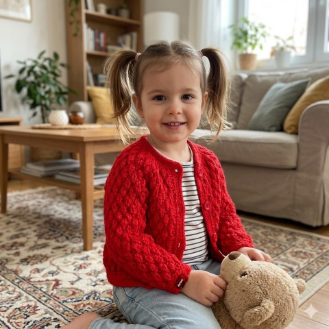 Svetřík červená děti holčička holčičí svetr miminko háčkované svetřík kabátek batole celoroční handmade 