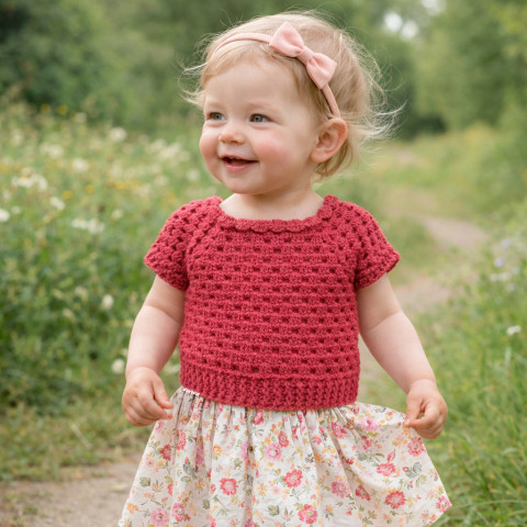 Háčkovaný svetřík, halenka, tričko halenka holčička holčičí letní bavlna léto háčkované tričko svetřík korálová handmade cihlová viskoza 