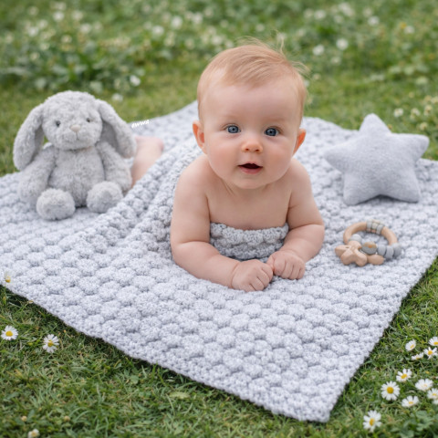Deka pro miminko děti deka šedá miminko háčkované akryl atelier přikrývka slavnostní unisex handmade slavnost křtiny na focení mimi vítání 