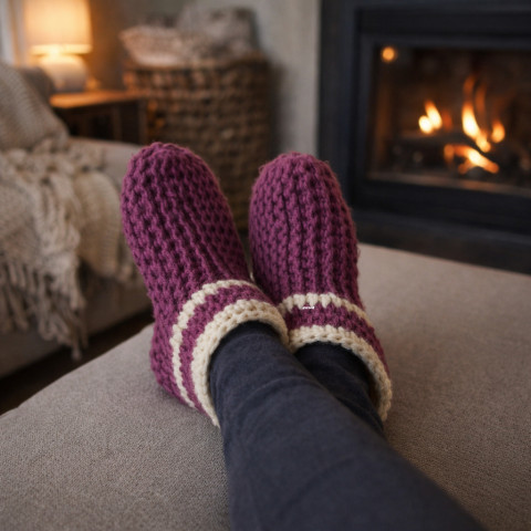 Papuče, bačkory (26 - 30 cm) papuče růžová háčkované starorůžová hřejivé smetanová dámské pružné teplé unisex domácí celoroční bačkory pro ženy obuv ťapky 