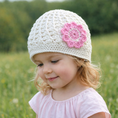 Čepička děti růžová čepice háčkovaná jarní čepička holčička holčičí bílá jaro handmade 