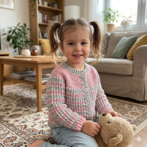 Svetřík děti růžová holčičí háčkovaný šedá svetr svetřík handmade 4+ roky 