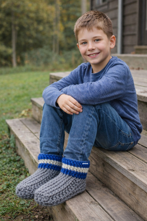 Bačkory, ťapky (20- 23cm) modrá papuče šedá háčkované hřejivé smetanová pružné teplé unisex domácí celoroční bačkory pro ženy obuv ťapky 