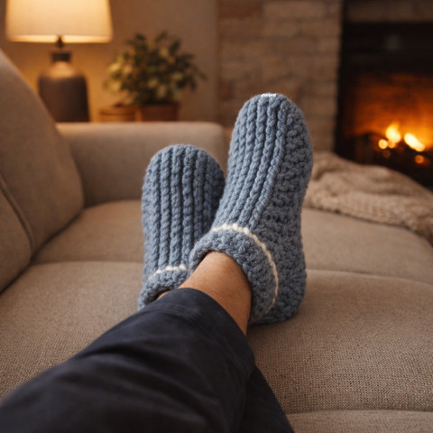 Bačkory, ťapky (26 - 30 cm) papuče šedá háčkované hřejivé smetanová dámské pružné teplé unisex domácí pánské celoroční šedomodrá bačkory pro ženy obuv ťapky 