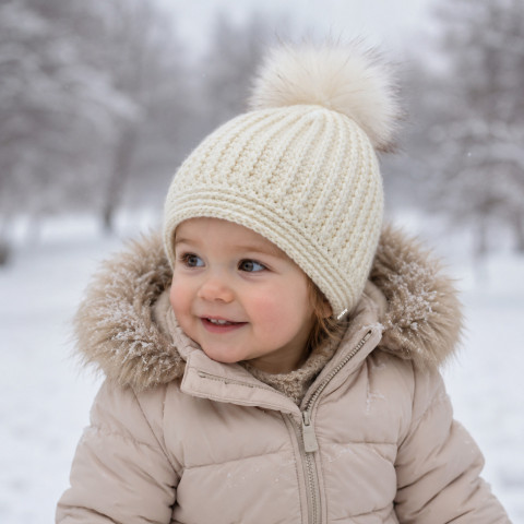 Čepička děti zima háčkovaná čepička žlutá pružná teplá smetanová unisex bambule handmade hřejivá světležlutá 