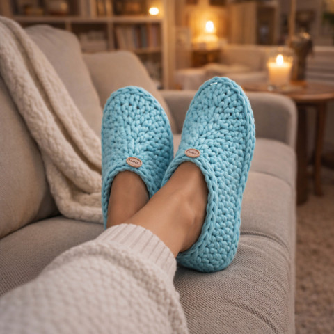 Bačkory, nazouváky bavlna tyrkysová háčkované pohodlné boty domácí handmade bačkory elastan ťapky baleriny domácí obuv nazouváky.přezůvky 