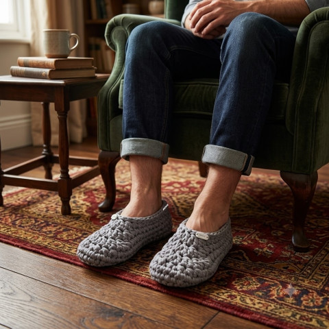 Bačkory, nazouváky bavlna šedá háčkované pohodlné boty domácí handmade bačkory elastan ťapky baleriny domácí obuv nazouváky.přezůvky 