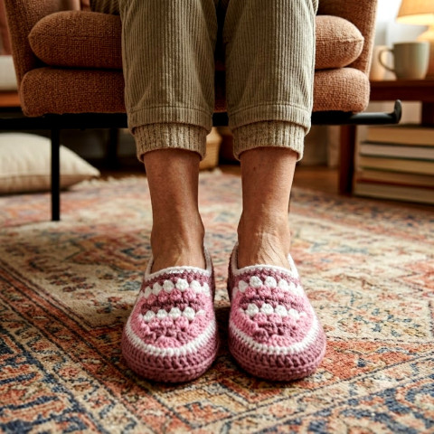 Bačkory, ťapky, velké (30 - 33 cm) růžová bílá háčkované akryl starorůžová hřejivé velké dámské pružné handmade balerínky bačkory přezůvky pro ženy ťapky domácí obuv 
