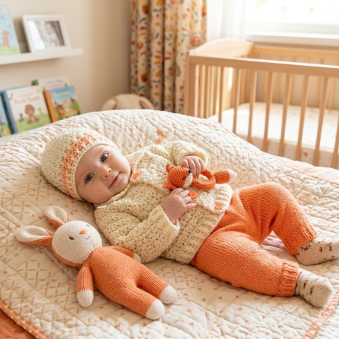 Čepička + svetřík děti zima oranžová čepice čepička svetr miminko souprava zimní háčkované smetanová svetřík kabátek unisex novorozenec máslová newborn 