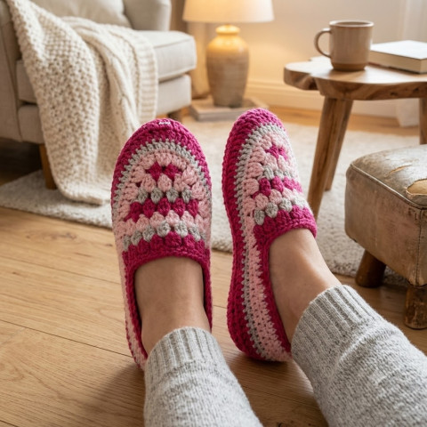 Bačkory, ťapky (28 - 31 cm) šedá háčkované akryl hřejivé dámské pružné světlerůžová handmade balerínky bačkory přezůvky pro ženy ťapky tmavěrůžová domácí obuv 