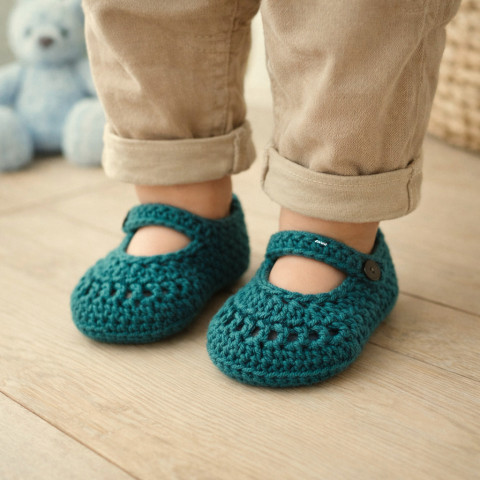 Botičky zelená děti letní miminko léto háčkované vzdušné botičky unisex celoroční handmade lehoučké capáčky balerinky tmavězelená 